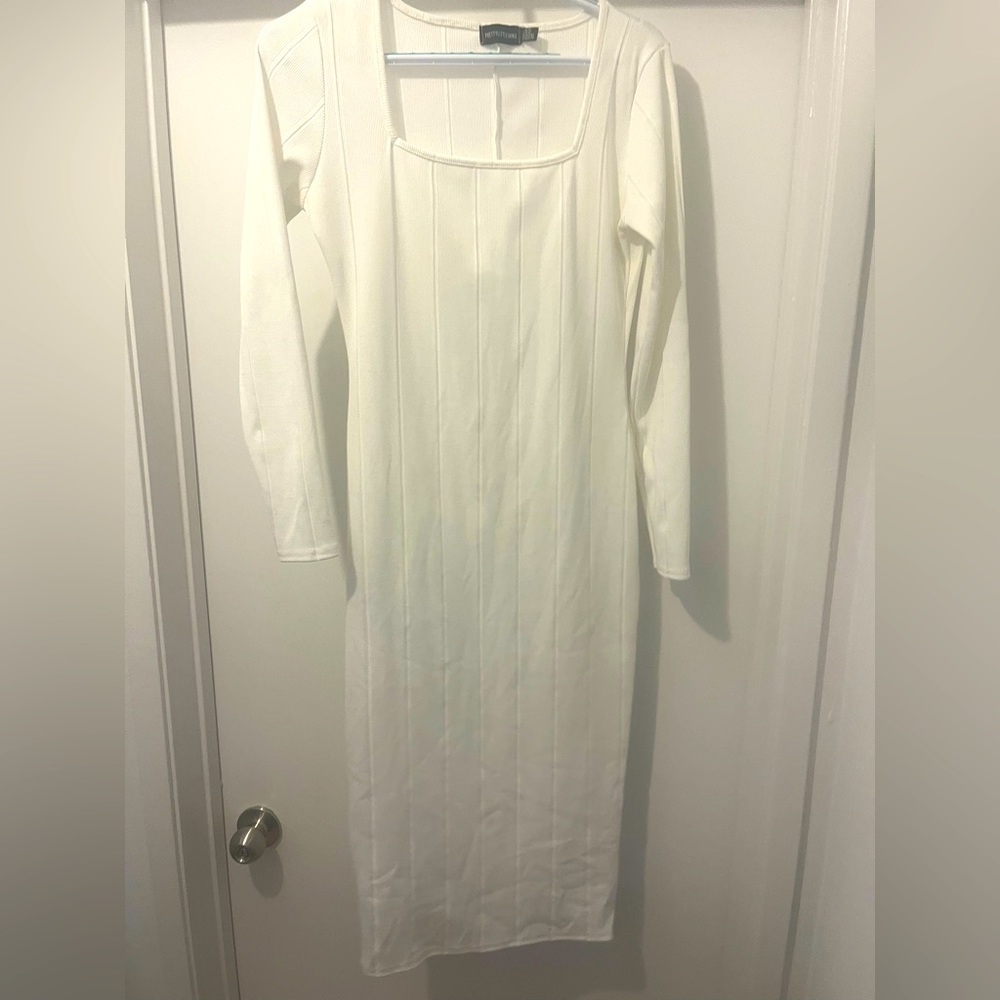 Pretty Little Things Size 12 body con dress in white with square neck